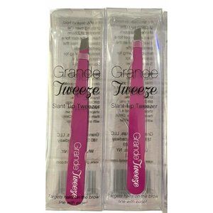 NEW- 2 Grande Cosmetics Grande Brow Tweezers- Slant tweezer Tip-Stainless Steel
